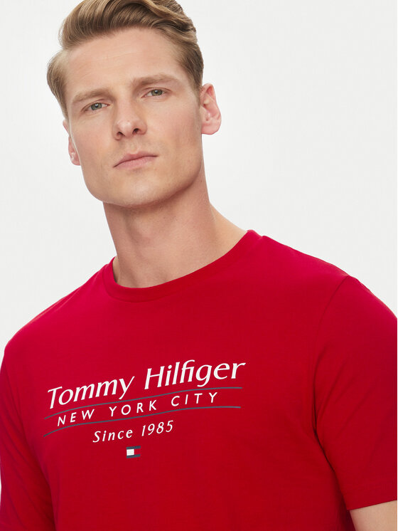 Tommy Hilfiger Tommy Hilfiger T-Shirt Center Stack MW0MW38621 Czerwony Regular Fit