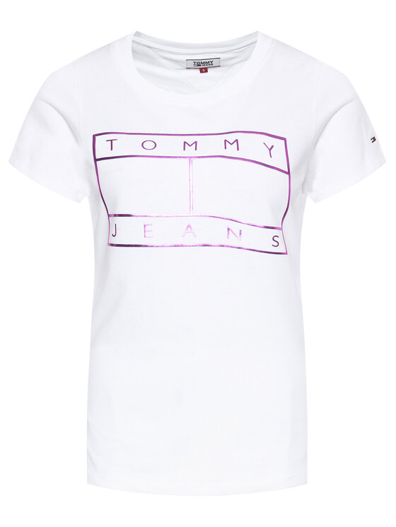 Tommy Jeans T-Shirt Metallic Flag Tee DW0DW08063 Weiß Regular Fit ...