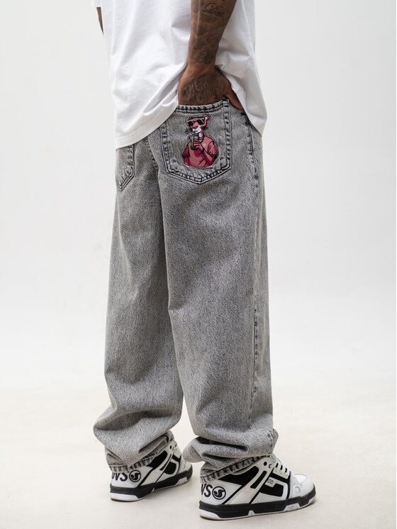 Jigga Wear Jigga Wear Jeansy Pantera różowa szerokie luźne za duże 130775 Szary Baggy Fit