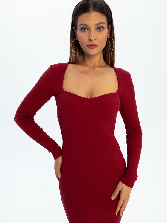 Nudyess Nudyess Úpletové šaty Scorpio Mimi z prążka Bordová Fitted Fit
