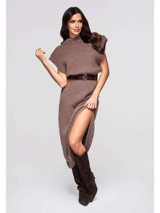 Ombre Ombre Sukienka dzianinowa LW-SWSW-0119 Brązowy Regular Fit