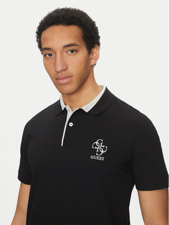 Guess Guess Тениска с яка и копчета M5GP60 K7O64 Черен Slim Fit