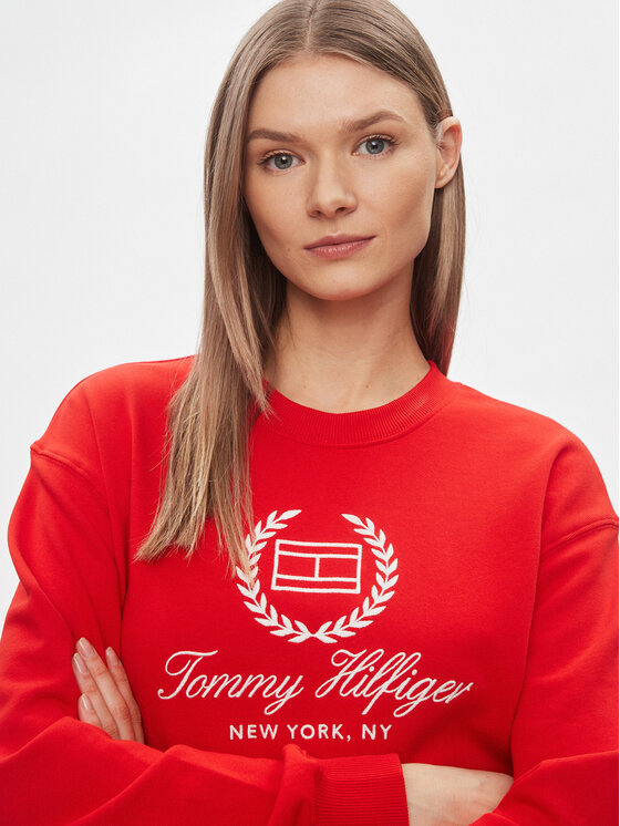 Tommy Hilfiger Tommy Hilfiger Pulóver Flag Script WW0WW41758 Piros Regular Fit