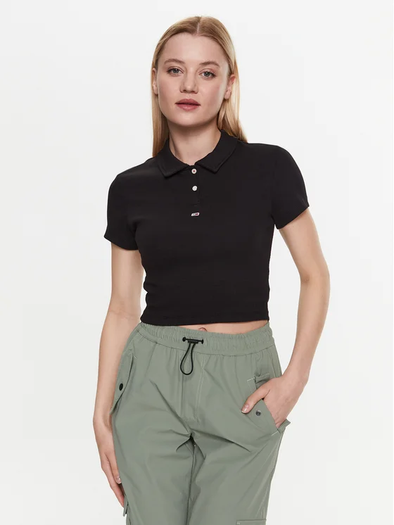 Tommy Jeans Polohemd Essential DW0DW15323 Schwarz Slim Fit
