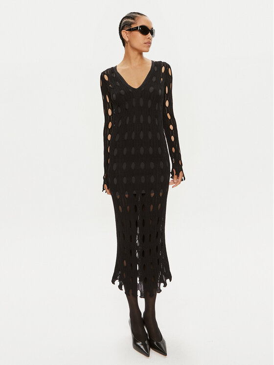 PINKO Pinko Kötött ruha Ring 103470 A1UN Fekete Slim Fit