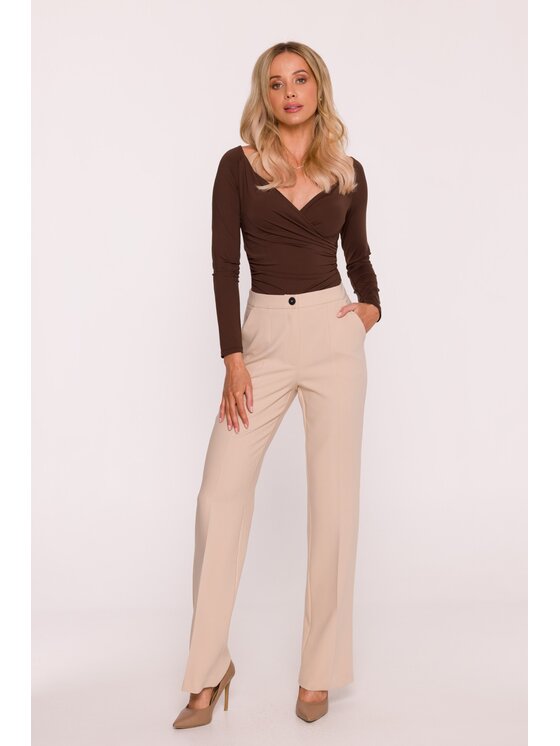 Stylove Stylove Spodnie garniturowe S418 Beżowy Wide Leg