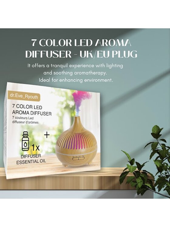 dr. Eve Ryouth dr. Eve Ryouth Dyfuzor 7-kolorowy dyfuzor zapachowy LED – wtyczka UK/EU Kolorowy
