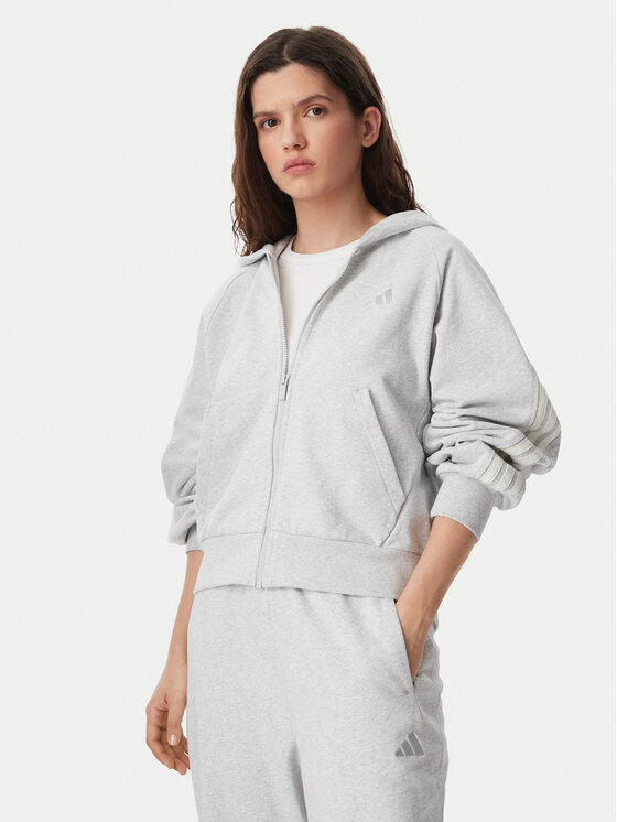 adidas Majica dugih rukava Kit 3-Stripes Full Zip Hoodie KV9879 Siva Regular Fit