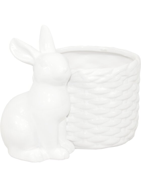 MIAhome MIAhome Kwietnik Osłonka Zajączek siedzący przy koszyczku 12x16x11 cm RESTO - II Biały