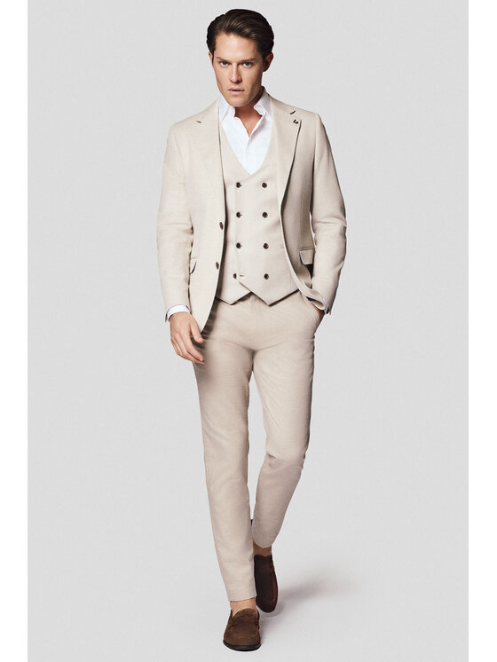 Lancerto Lancerto Marynarka Arbus MA131125000013 Beżowy Slim Fit