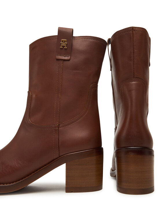 Tommy Hilfiger Tommy Hilfiger Polokozačky Riding Lthr Mid Boot Block Heel FW0FW08776 Hnědá
