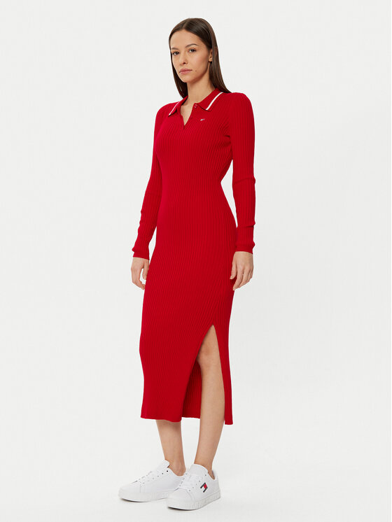 Tommy Jeans Tommy Jeans Rochie tricotată DW0DW19476 Roșu Slim Fit