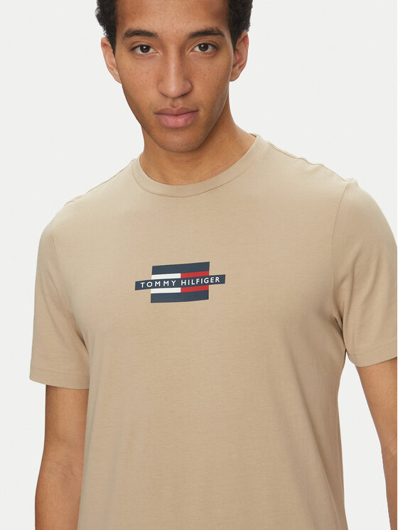 Tommy Hilfiger Tommy Hilfiger T-Shirt Flag Box MW0MW38636 Beżowy Regular Fit