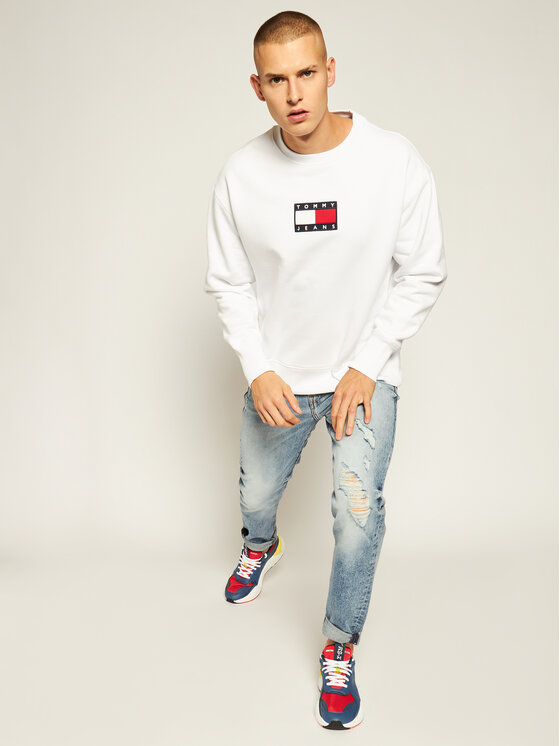 Tommy Jeans Felpa Small Flag DM0DM08488 Bianco Regular Fit • Modivo.it