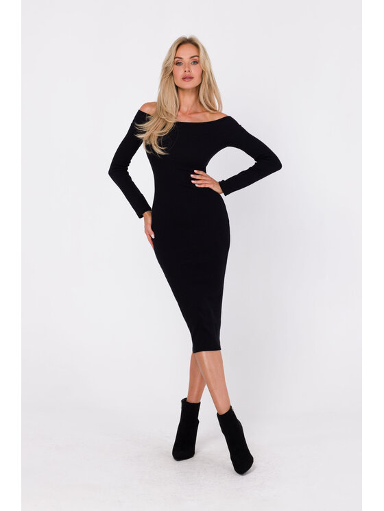 Made of Emotion Made of Emotion Úpletové šaty M757 Černá Modern Fit