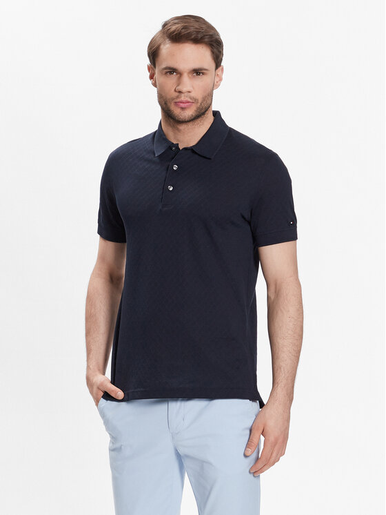 Tommy Hilfiger Tommy Hilfiger Тениска с яка и копчета Tonal Geo Structure MW0MW30760 Тъмносин Regular Fit