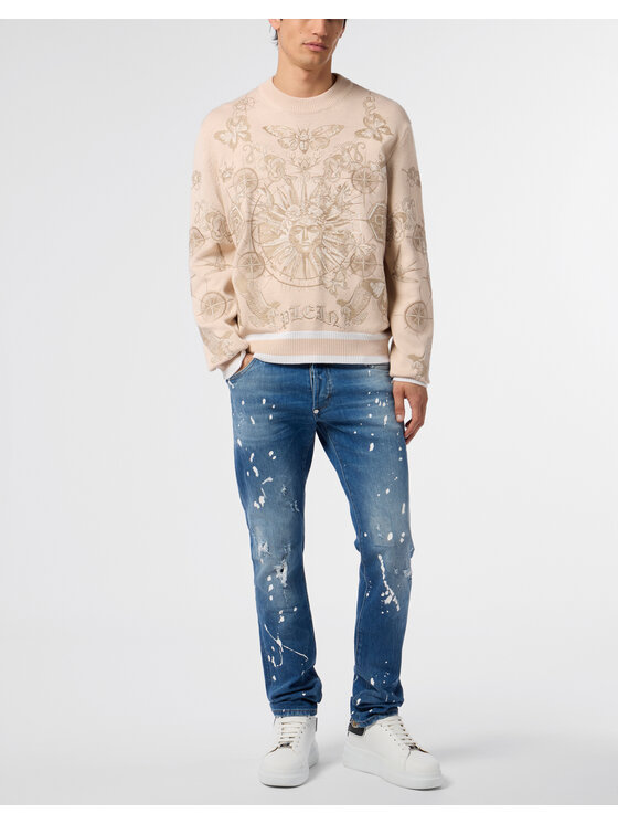 PHILIPP PLEIN PHILIPP PLEIN Sweter 29965 Beżowy Regular Fit