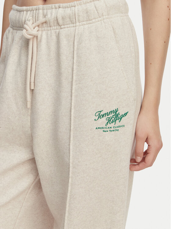 Tommy Hilfiger Tommy Hilfiger Spodnie dresowe Logo Exaggerated Seam WW0WW50783 Kremowy Relaxed Fit