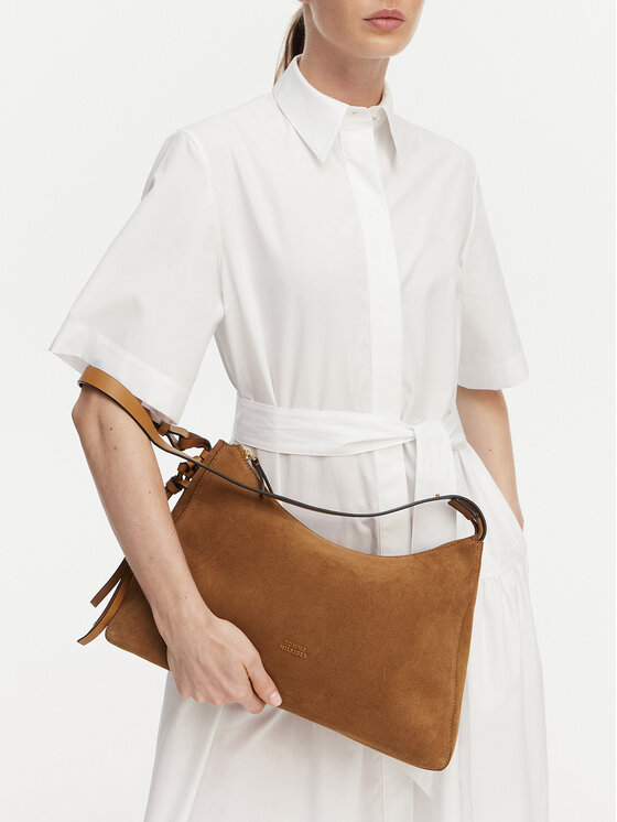 Tommy Hilfiger Geantă Th Statement Shoulder Bag Suede AW0AW18824 Maro