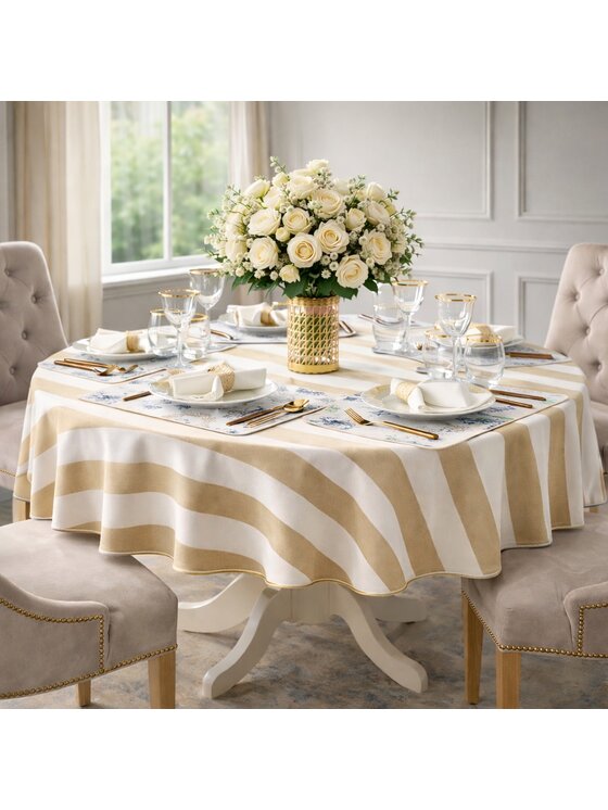 Roseberry Home Roseberry Home Obrus w beżowo-kremowe pasy Dandy Beige Beżowy
