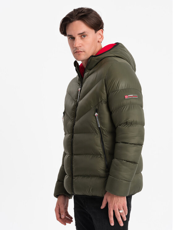 Ombre Ombre Kurtka zimowa OM-JAHP-0145 Khaki Regular Fit