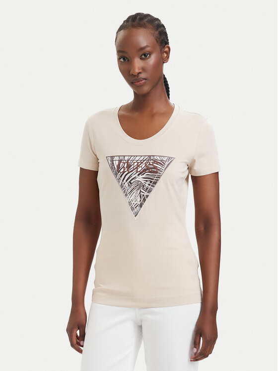 Guess Tricou 182454 Bej Classic Fit