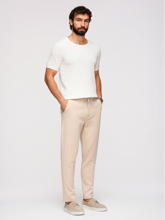 Ombre Ombre Spodnie materiałowe OM-PACP-0292 Beżowy Carrot Fit
