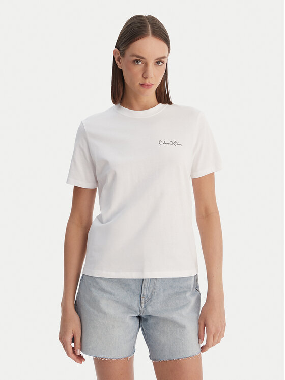 Calvin Klein Calvin Klein T-krekls Calvin Klein-Lv047E809G Yaa LV047E809G Balts Classic Fit
