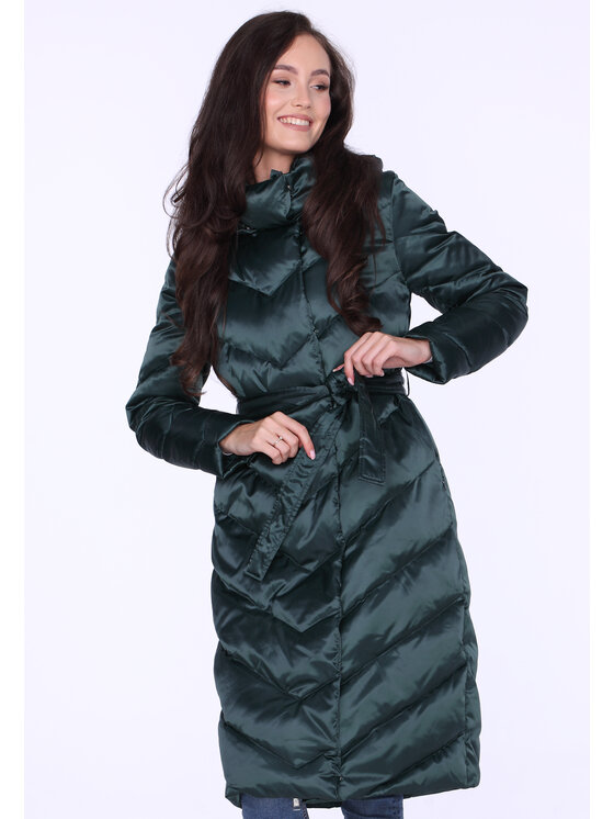 Perso Perso Zimný kabát wiązany puchowy Zelená Slim Fit