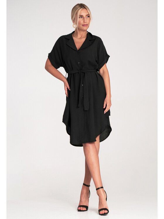 FIGL FIGL Košeľové šaty M1224 Čierna A-Line Fit