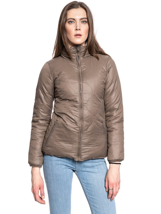 Wrangler Wrangler Kurtka damska ADELE REVERSIBLE JACKET Beżowy Slim Fit