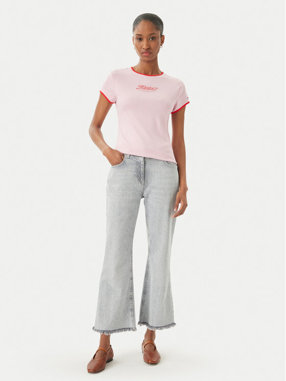 Tommy Hilfiger Tommy Hilfiger Marškinėliai Logo Graphic Ringer WW0WW49245 Šviesiai rožinė Slim Fit