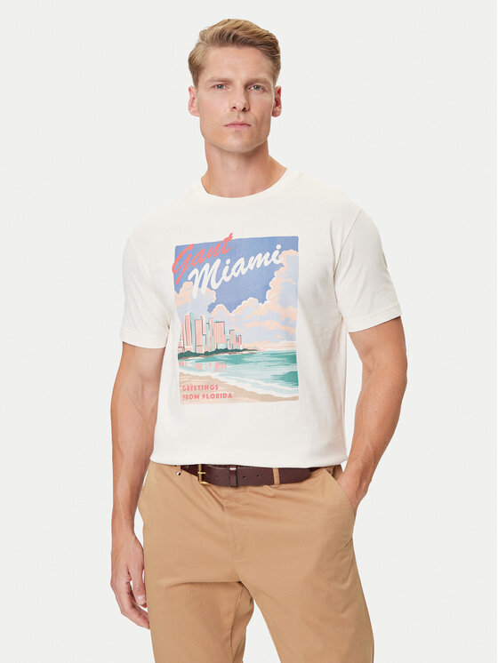 Gant Gant T-krekls 2003341 Écru Regular Fit