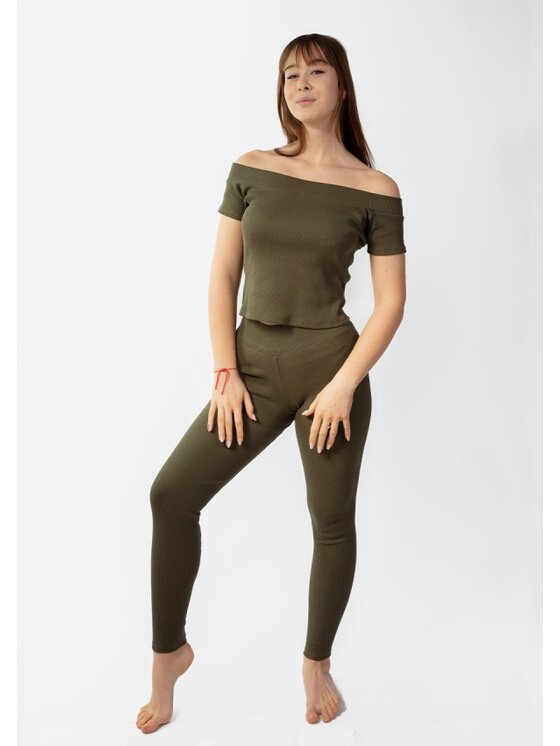 DKaren Sport DKaren Sport Komplet bluzka i spodnie Bayo Khaki Slim Fit