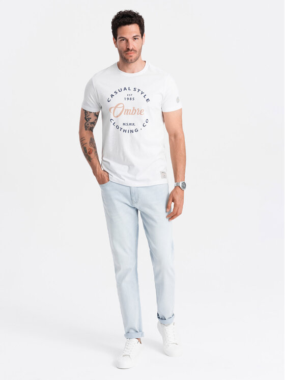 Ombre Ombre T-Shirt OM-TSPT-0144 Bílá Regular Fit