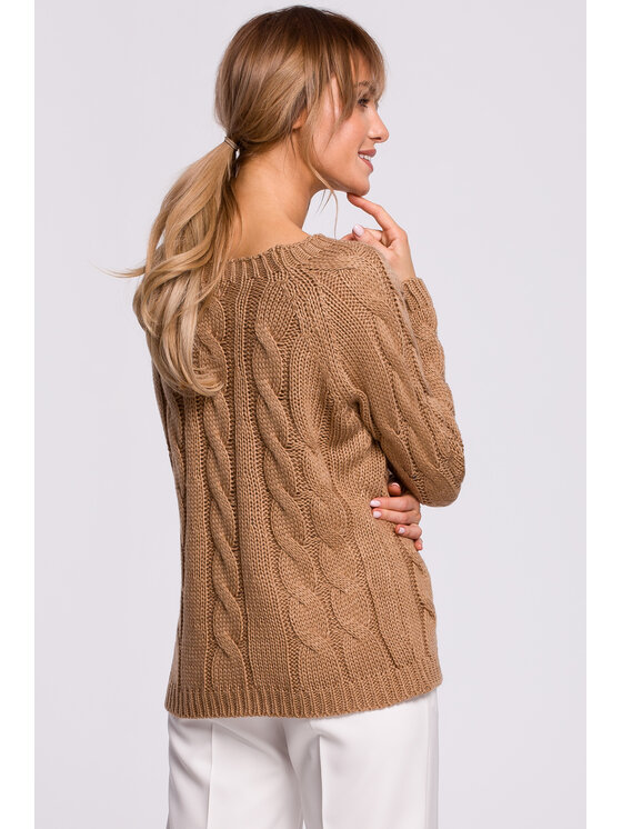 Made of Emotion Made of Emotion Sweter M511 Beżowy Basic Fit