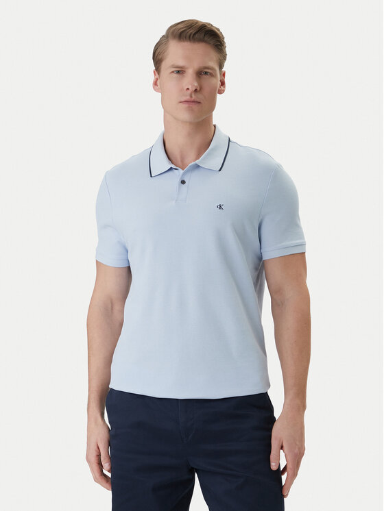 Calvin Klein Calvin Klein Тениска с яка и копчета LV04LC239G Светлосиньо Regular Fit