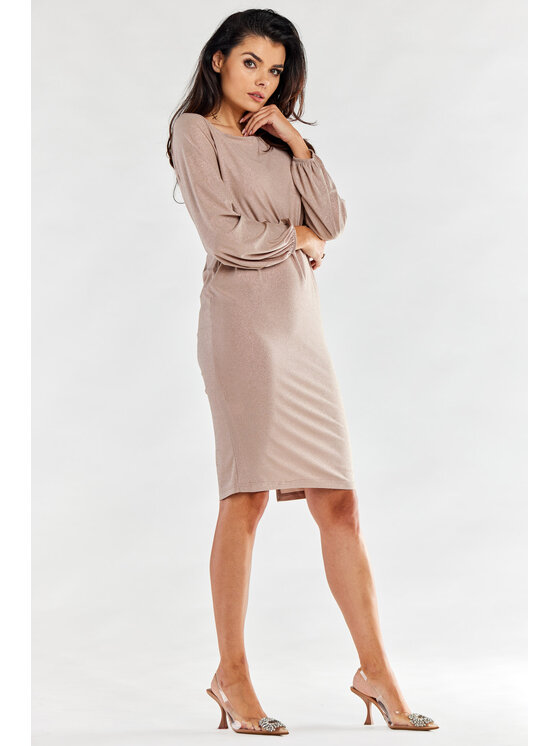Awama Awama Večerní šaty A551 Béžová Basic Fit
