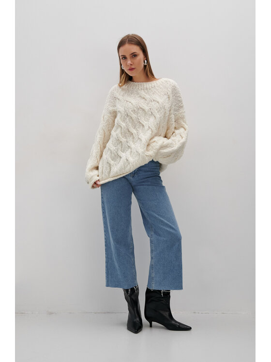 Fobya Fobya Sweter F1767 Écru Basic Fit