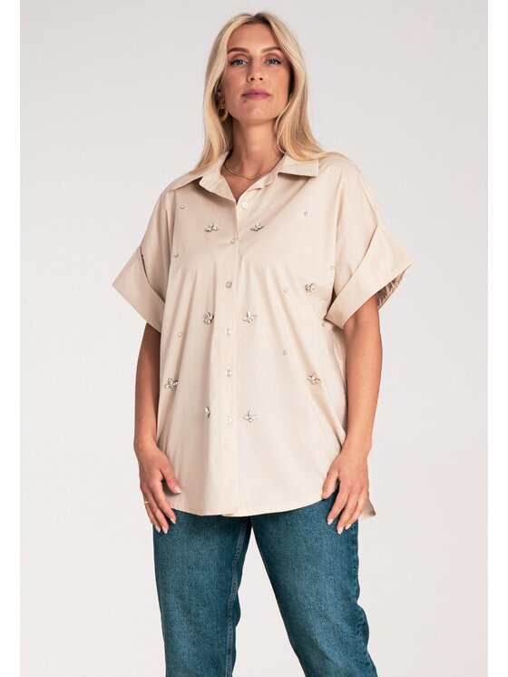 FIGL FIGL Košile M1226 Béžová Loose Fit