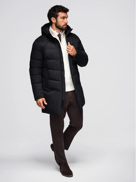 Ombre Ombre Kurtka zimowa OM-JALJ-0264 Czarny Regular Fit