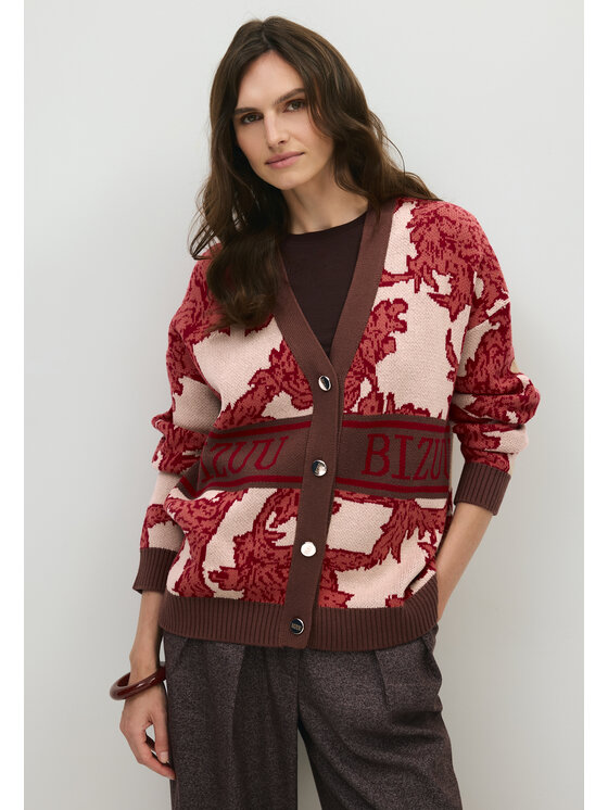 BIZUU BIZUU Kardigan FLORANA LOGO SWEATER Brązowy Standard Fit