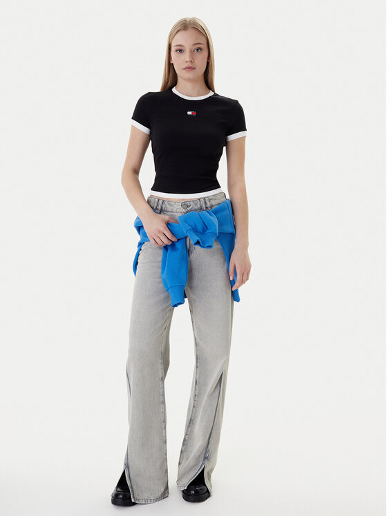 Tommy Jeans Tommy Jeans T-krekls Badge DW0DW22575 Melns Slim Fit