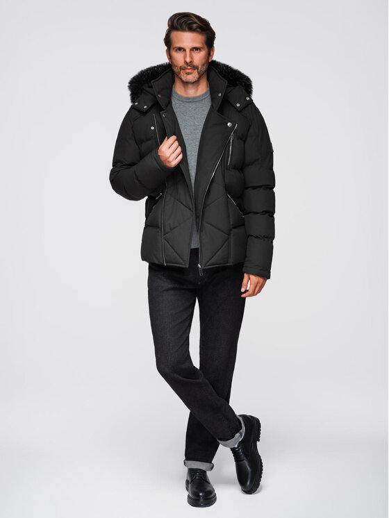 Ombre Ombre Kurtka zimowa OM-JAHP-0252 Czarny Regular Fit