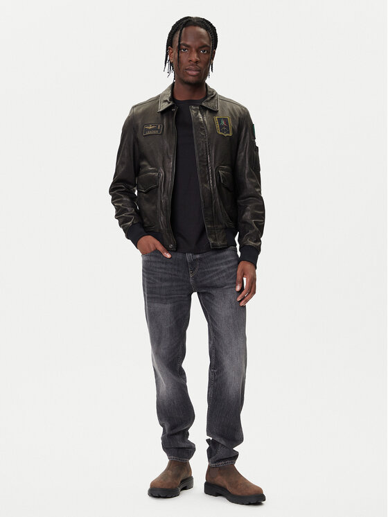 Aeronautica Militare Aeronautica Militare Kožená bunda 252PN0895U100839 Čierna Regular Fit