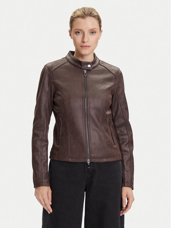 Desigual Desigual Μπουφάν από απομίμηση δέρματος Basic 25WWEW43 Καφέ Regular Fit