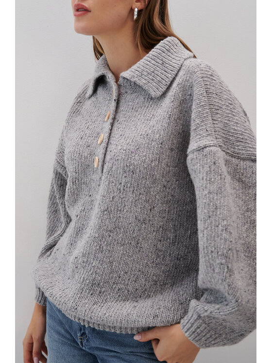 Fobya Fobya Sweter F2065 Szary Basic Fit