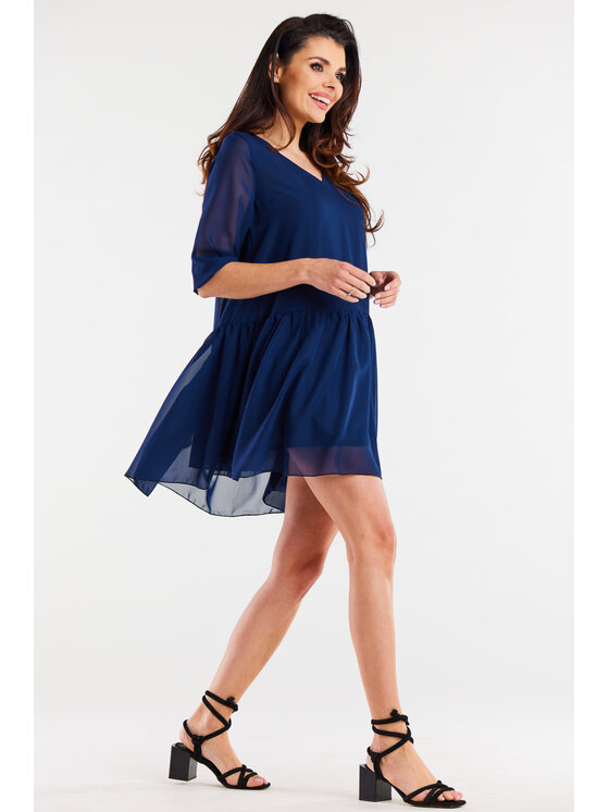 Awama Awama Sukienka letnia A514 Granatowy Basic Fit