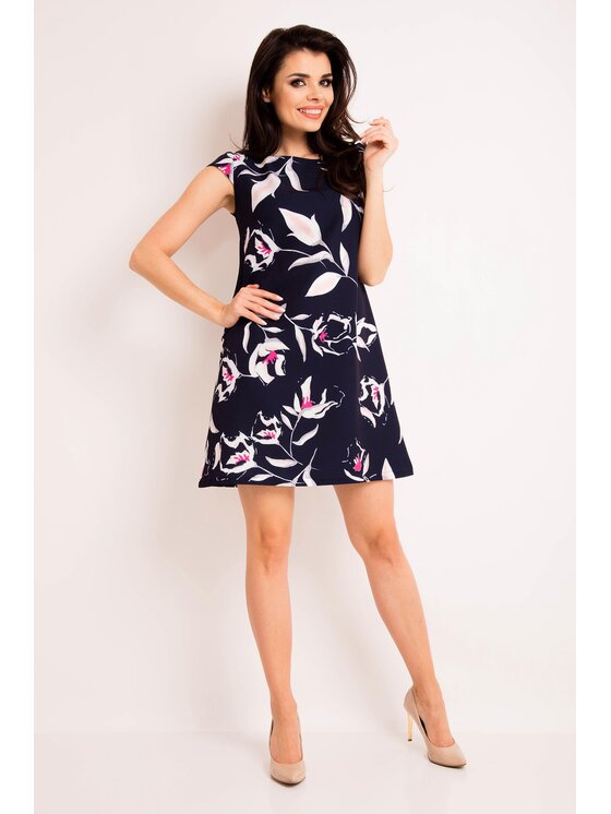 Awama Awama Sukienka letnia A164 Granatowy Basic Fit