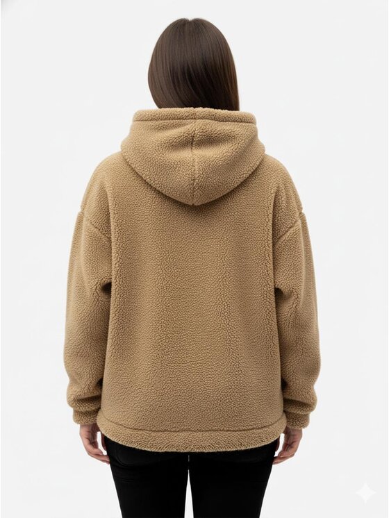 Jigga Wear Jigga Wear Bluza Sherpa Teddy Miś Plusz Polar Ciepła szeroka luźna 130289 Beżowy Oversize